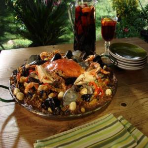 Fire Pit Paella with Portuguese Sausage, Crab and Escargot image