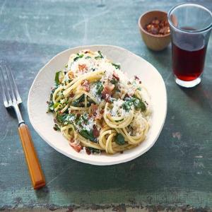 Spaghetti with Sauteed Collards and Bacon image
