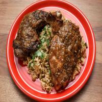 Grilled Jerk-Style Chicken and Coconut Rice Pilaf with Peas_image
