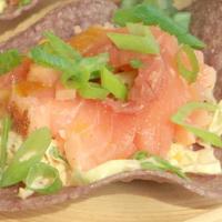 San Diego-style Blue Corn Salmon Tacos with Orange-Habanero Hot Sauce_image