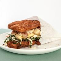 Fried Chicken and Waffle Sandwich with Potato Salad and Collard Slaw_image