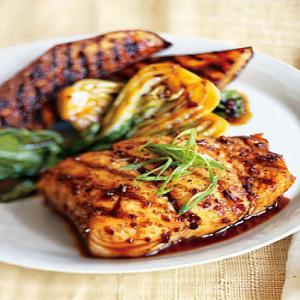 Grilled Halibut, Eggplant, and Baby Bok Choy with Korean Barbecue Sauce Recipe | Epicurious.com_image