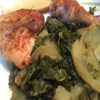Roasted Chicken Legs With Potatoes and Kale image