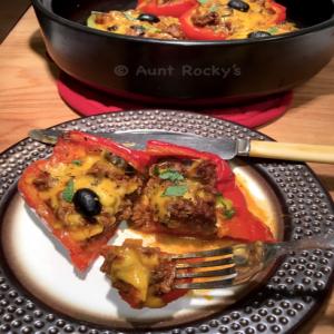 Aunt Rocky's Enchilada Stuffed Bell Peppers (Low Carb, Grain-Free) For this version of stuffed bell peppers, I used the fillings for ground beef enchiladas. Tasty and filling, and very easy! and even _image