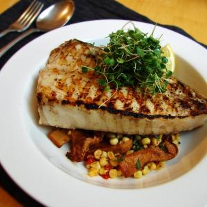 Grilled Halibut Steaks with Corn and Chanterelles image