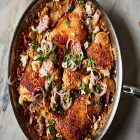 Skillet Chicken With Couscous, Lemon and Halloumi image
