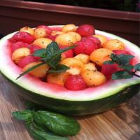 Watermelon Cantaloupe Salad With Mint-Basil Vinaigrette image