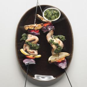 Chicken Skewers with Tarragon-Pistachio Pesto Recipe | Epicurious.com_image