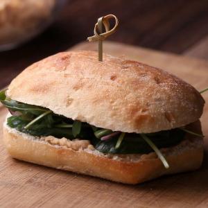 Hummus, Veggie, And Goat Cheese Sandwich Recipe by Tasty image