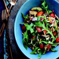 Arugula Salad with Roasted Eggplant and Sweet Pomegranate Dressing_image