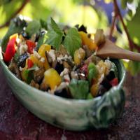 Eggplant Salad With Peppers, Mint and Caper-Feta Vinaigrette image