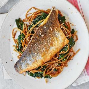 White fish with sesame noodles image