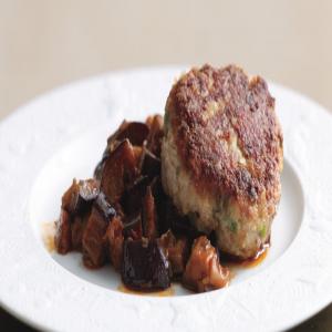 Veal Cakes on Silky Eggplant_image