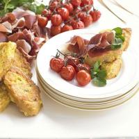 Cheesy French toast with ham & grilled vine tomatoes image