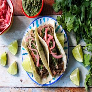 Pulled Pork Tacos With Pickled Red Onions and Cilantro Pesto_image