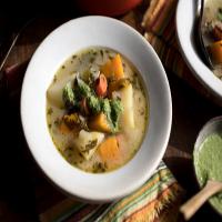 Peruvian Cheesy Potato Soup With Spicy Herb Sauce image