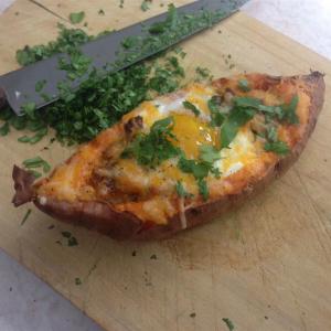 Cheesy Chorizo and Egg Sweet Potato Boats image