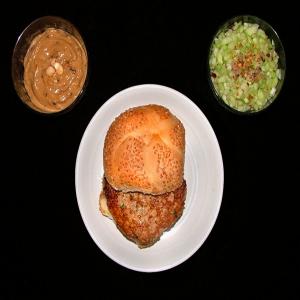 Chicken Burgers with Satay Sauce and Spicy Cucumber Relish image