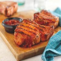 Grilled Ribeye (Rib) Pork Chops with Easy Spicy BBQ Sauce image