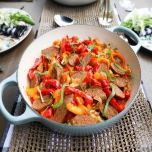 Sausages with Peppers and Onions image