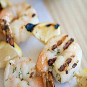 Shrimp and Lemon Skewers with Feta-Dill Sauce_image