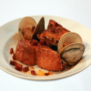 Mascarpone and Bacon Stuffed French Toast with Chorizo and Clams_image