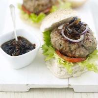 Sticky sausage burgers with blue cheese image