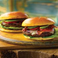 Bacon Swiss Burgers with Tomato and Avocado image