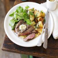 Peppered fillet steak with parsley potatoes image