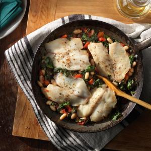 Tilapia with White Beans and Kale Skillet image