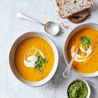 Carrot soup with chilli coriander pesto image