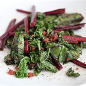 Beet Greens and Kale Sauteed with Bacon and Garlic_image