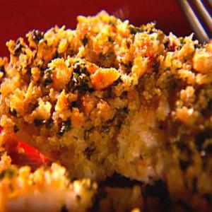 Baked Seabass with Homemade Garlic Butter and Herb Bread Crumb Topping_image
