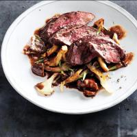 Hanger Steak with Mushrooms and Red Wine Sauce image