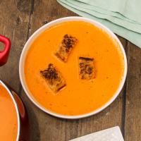 Tomato Soup With Grilled Cheese Croutons Recipe by Tasty_image