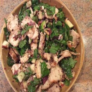 Spinach Salad With Smoked Chicken, Apple, Walnuts, Bacon image