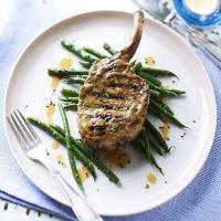 Miso mustard pork chops with sesame green beans image