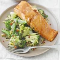 Sticky salmon with Chinese greens image