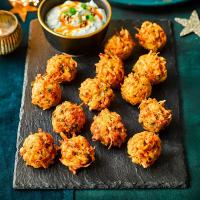Carrot & halloumi fritters with coriander dip image