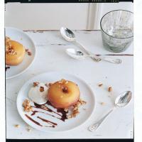 Cider-Poached Apples with Candied Walnuts, Rum Cream, and Cider Syrup image