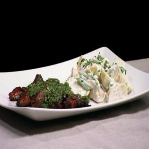 Red-Eye Rubbed Hanger Steaks with Cilantro Chimichurri and Sour Cream and Onion Potato Salad_image
