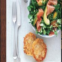 Potato Latkes with Watercress, Smoked Salmon, and Avocado Salad image