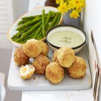 Mini smoked haddock Scotch eggs with asparagus dippers & watercress mayonnaise image