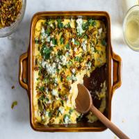 Baked Polenta With Crispy Leeks and Blue Cheese image