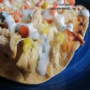 open faced chicken and grilled corn quesadillas w/cilantro lime sour cream_image