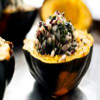 Baked Acorn Squash Stuffed With Wild Rice and Kale Risotto_image