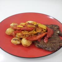 Rib-Eye Steaks With Roasted Red Peppers and Balsamic Vinegar image