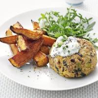 Lighter lamb burgers with smoky oven chips image