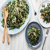 Tempura Kale Salad With Shiitake Mushrooms, Raisins, and Almonds image
