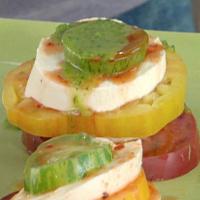 Fresh Mozzarella and Stacked Heirloom Tomato Salad with Green Chile-Cilantro Oil and Chipotle Vinegar image
